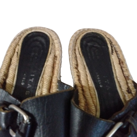 Palomitas Black Leather Double Strap Sandals Size 7-7.5 - Picture 4 of 8